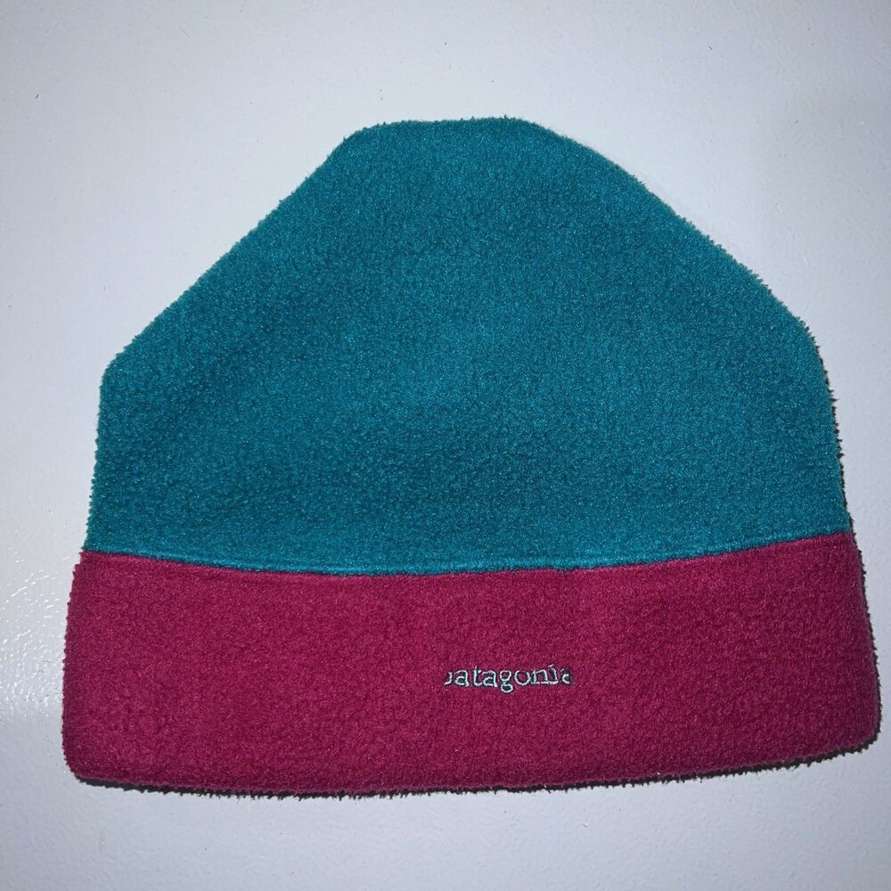 Vintage Patagonia Synchilla Fleece Beanie Adult Size Large Green Pink USA 90's